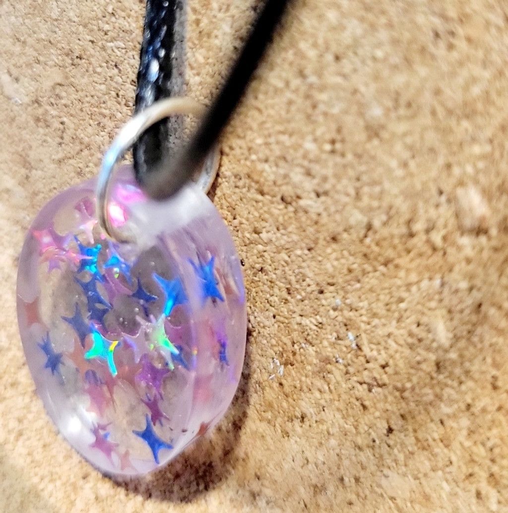 Handmade Starry Resin Oval Pendant Corded Necklace Size ONE SIZE - 3 Thumbnail