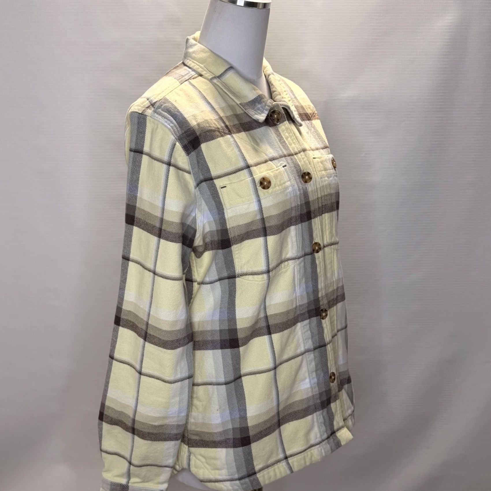 Vintage Stio Jacket Womens L Yellow Plaid Organic Cotton Flannel Lined Pockets Size L / US 10 / IT 46 - 2 Thumbnail
