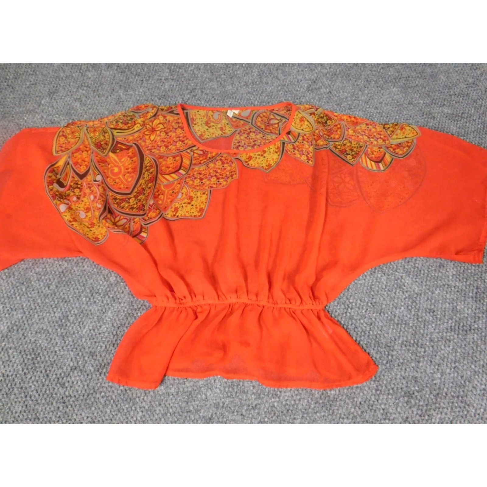 Madison Madison Blouse Shirt Womens S Orange Striped Crew Neck Short Sleeve Pullover Stretch Casual Regular Polyester Rayon Vintage No Size S / US 4 / IT 40 - 4 Thumbnail