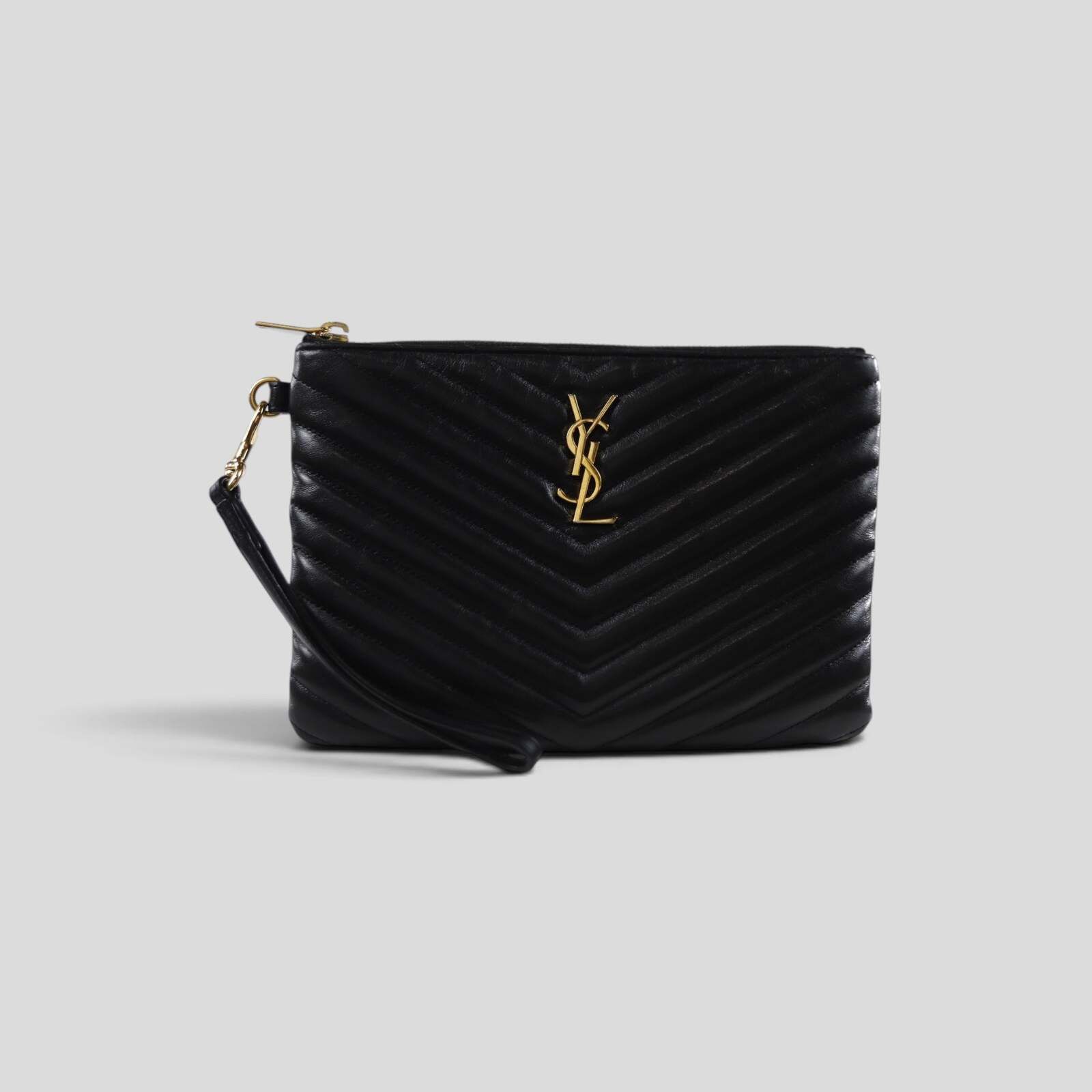 Saint Laurent Paris Saint Laurant YSL Monogram Quilted Leather Clutch in Black Size ONE SIZE - 2 Thumbnail