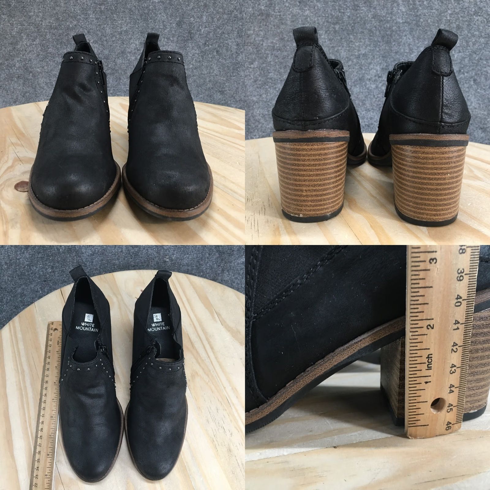 Vintage White Mountain Boots Womens 7.5M Black Denton Studded Shooties Zip Block Heel Boots Size US 8 / IT 38 - 8 Thumbnail