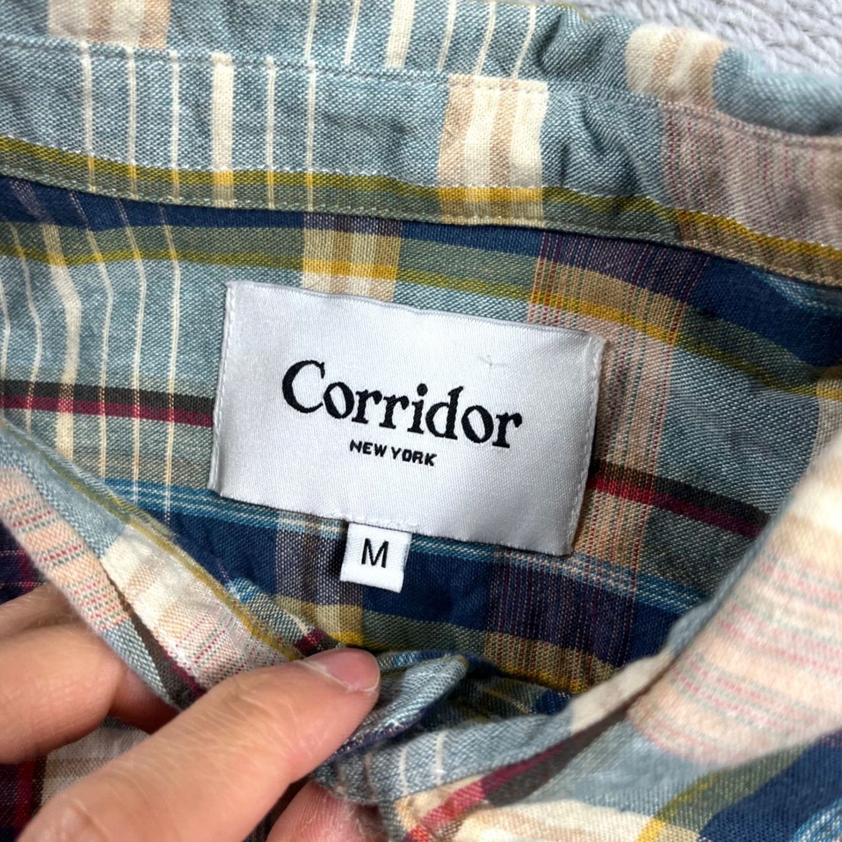 Corridor New York Shirt Mens M Blue Yellow Plaid Button Down Cotton Ss20, Men's — image 2 of 6