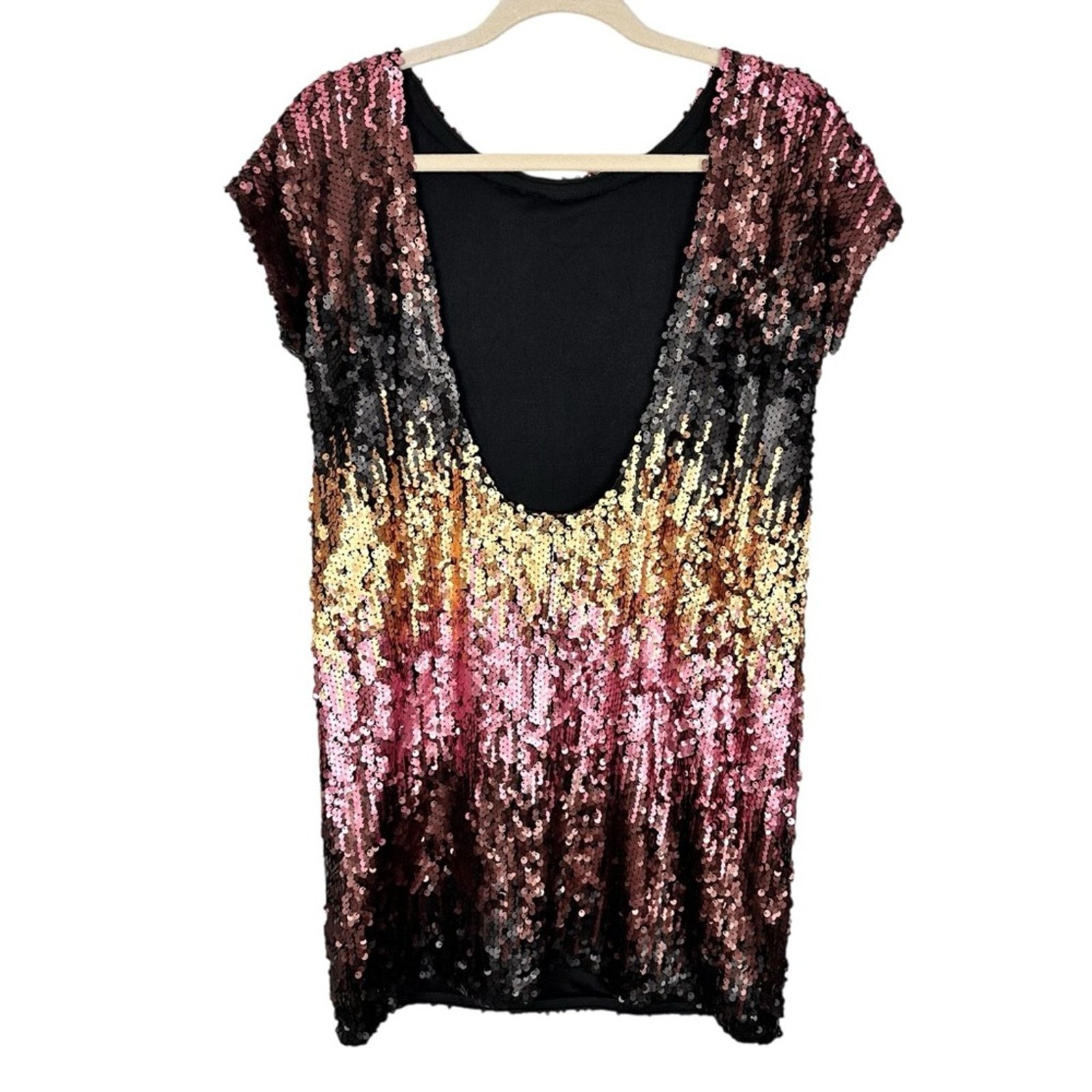 Other Tobi Shine Me Up Ombré Sequin Mini Backless Shift Dress Sz S Size S / US 4 / IT 40 - 6 Thumbnail