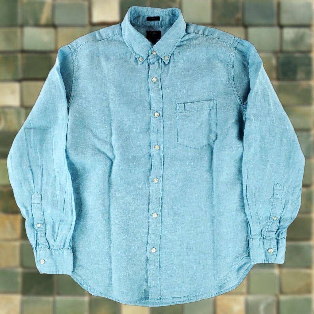 J.Crew J.CREW Slim Button Down Shirt Long Sleeve 100% Linen Light Blue Mens L Blue Shirt Mens Long Sleeve Slim Button-Down Linen 100% Linen SV Size US L / EU 52-54 / 3 - 1 Thumbnail