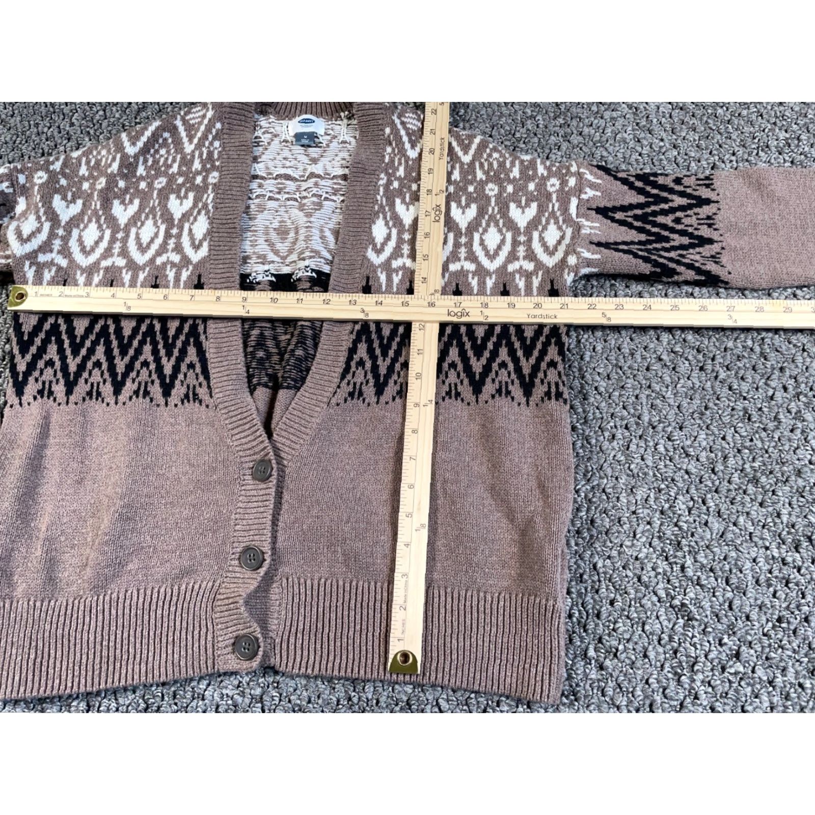 Old Navy Retro Ski Style Cardigan Women's Medium Brown Black Geometric Pattern Sweater Size M / US 6-8 / IT 42-44 - 4 Thumbnail