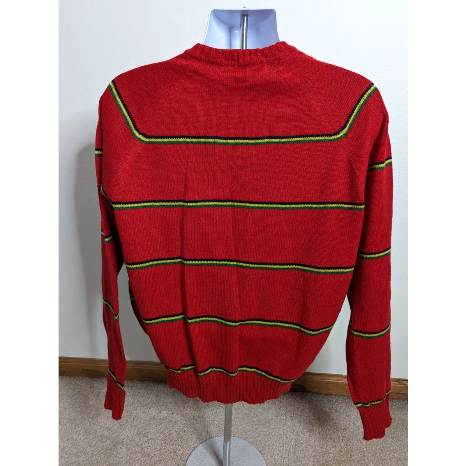 Vintage VINTAGE Red Striped V Neck Pullover Sweater Mens XL 80s 70s Raglan Jumper Size US XL / EU 56 / 4 - 3 Thumbnail