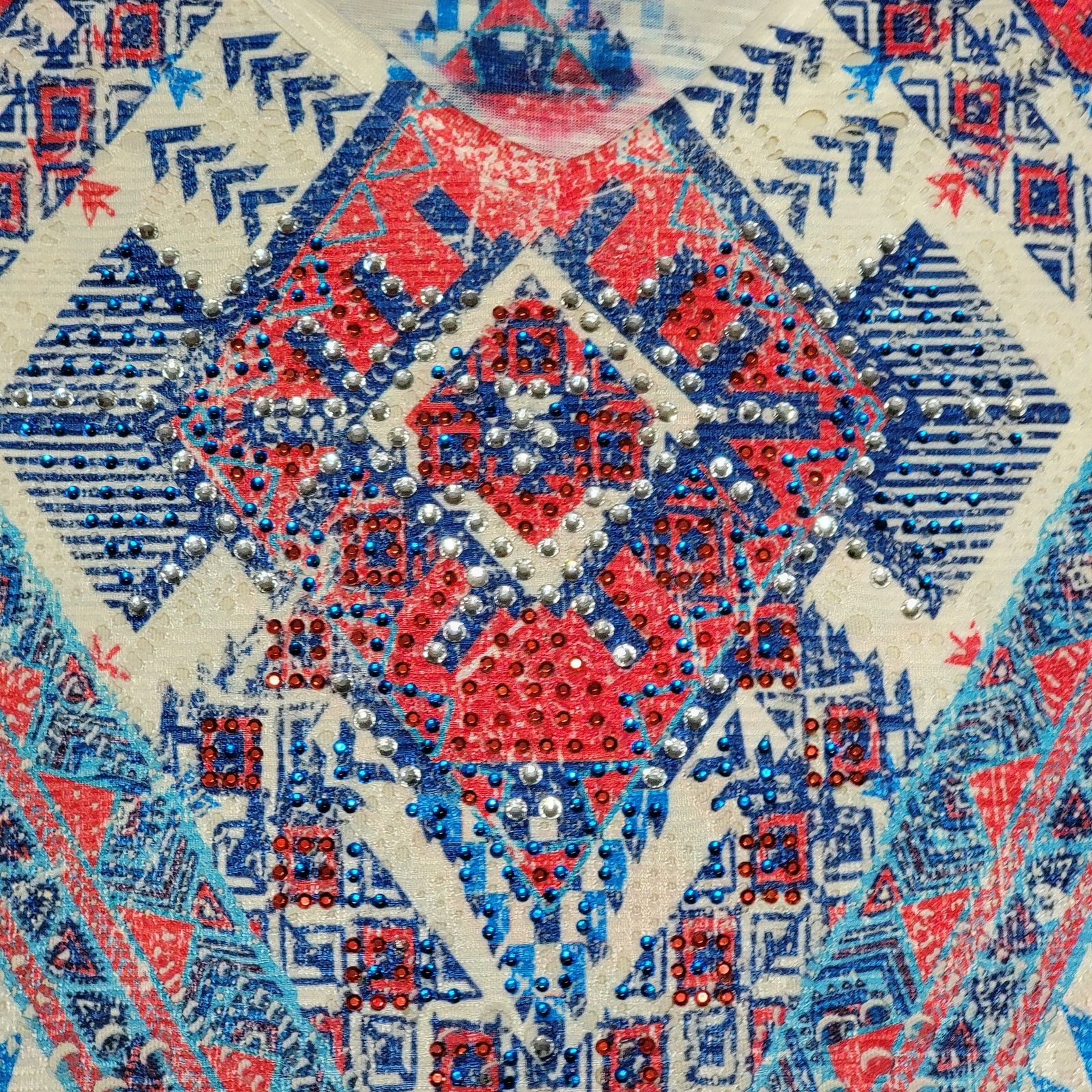 Other Reba LS White V-Neck Blouse w/ Aztec Print & Bling - Medium Size M / US 6-8 / IT 42-44 - 3 Thumbnail