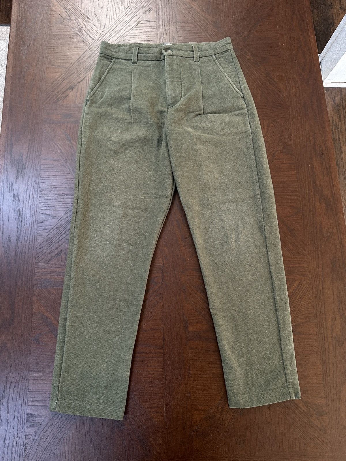 18 East JIAN SINGLE PLEAT PANT - RIFLE GREEN HANDSPUN COTTON CANVAS Size US 28 / EU 44 - 1 Thumbnail