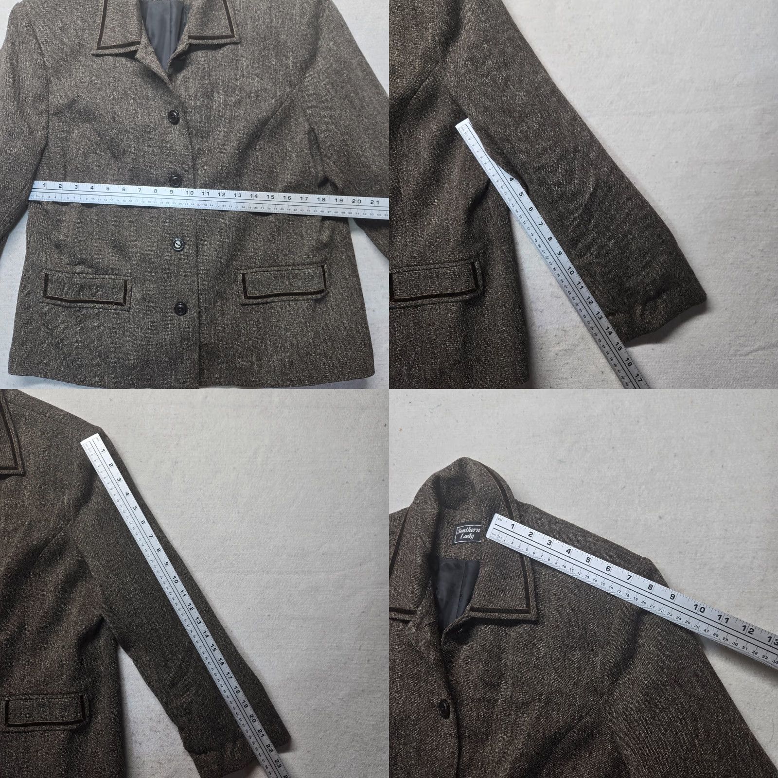 Vintage Southern Lady Blazer Jacket Women 14 Brown Button Up Front Faux Pockets Four-Button Peak Lapel Business Career Modern Blazer Womens 14 Brown Jacket Size XL / US 12-14 / IT 48-50 - 8 Thumbnail
