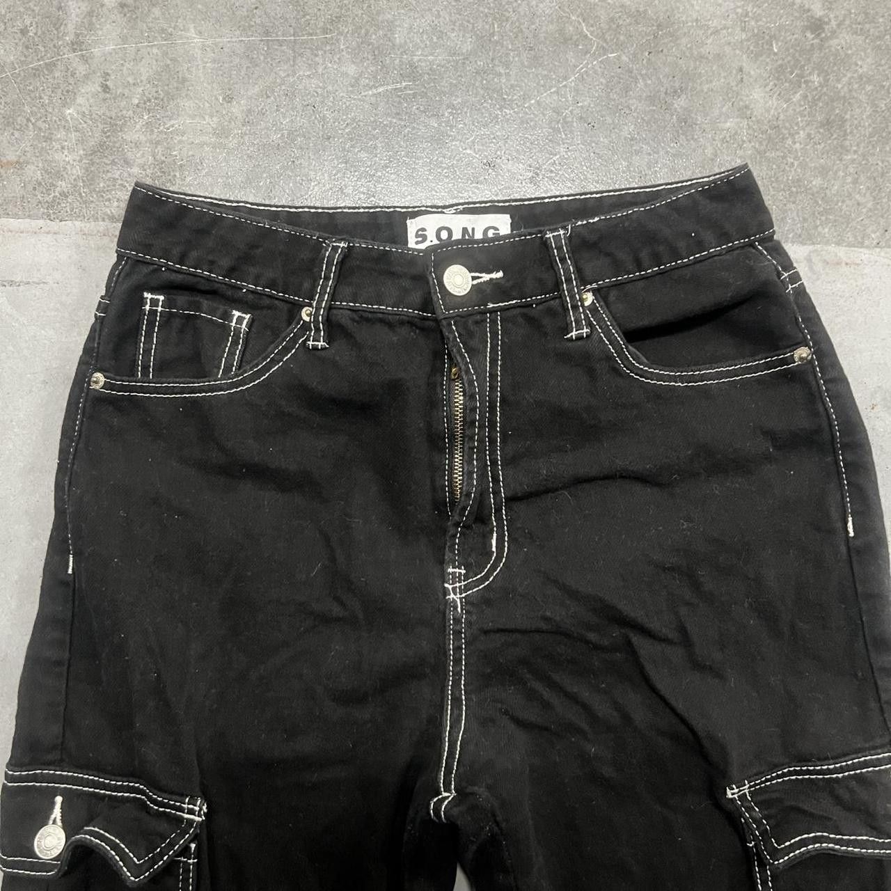 Japanese Brand × Vintage Vintage Y2K/2000s Baggy Grunge Cargo Black Denim Jeans! Size US 28 / EU 44 - 2 Thumbnail