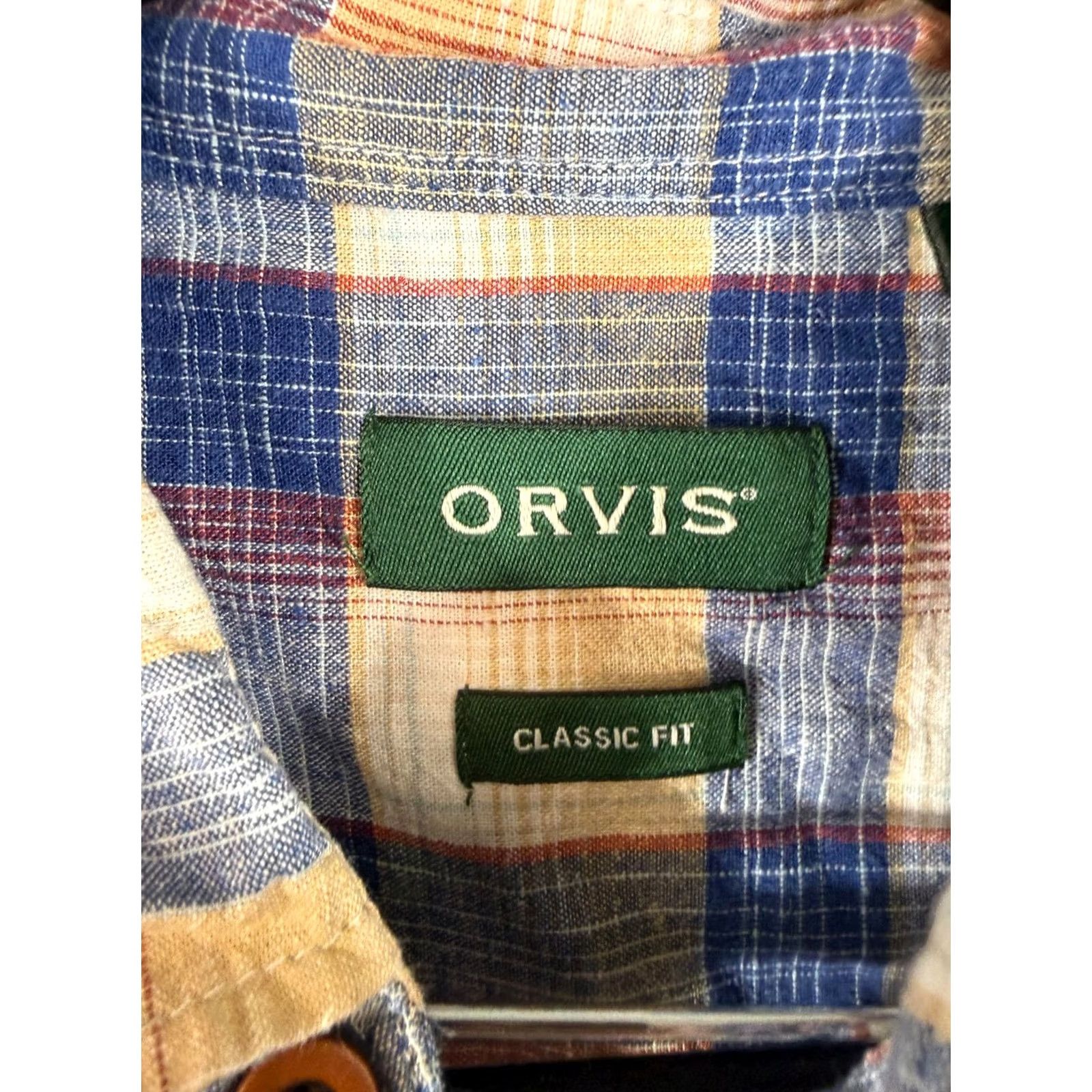 Orvis VINTAGE ORVIS Shirt Mens L Blue Beige Plaid Stretch Classic Fit Button Up Short Sleeve Size US L / EU 52-54 / 3 - 5 Thumbnail