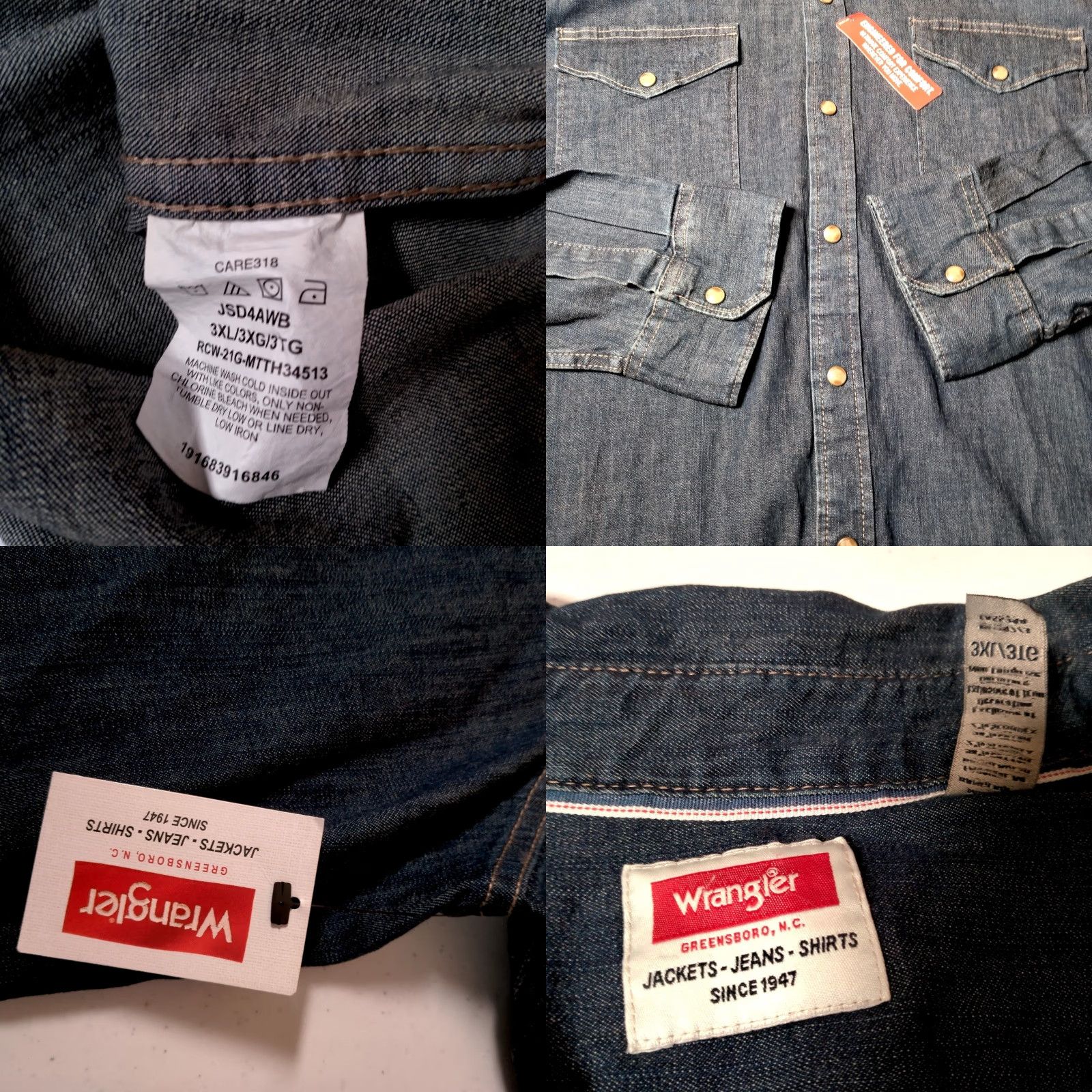 Wrangler VINTAGE Wrangler Western Shirt 3XL Slim Untuck Fit Blue Denim Stretch NEW Rodeo Mens Size US XXL / EU 58 / 5 - 8 Thumbnail