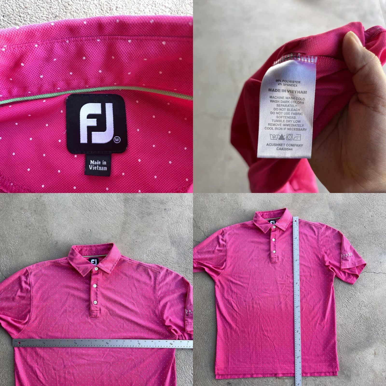 Footjoy Footjoy Polo Shirt Mens Medium Short Sleeve Polo Performance Golf Worn Pink Polka Dot Breathable Lightweight Polyester Spandex Polyester Blend Shirt Size US M / EU 48-50 / 2 - 8 Thumbnail