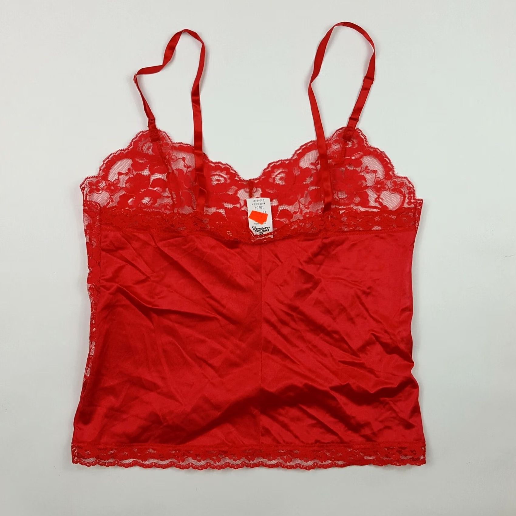 Vintage VINTAGE Pure Luxury Camisole Tank Night Lingerie Sleep 80s Red Lace Nylon Women 10 Sleeveless Size ONE SIZE - 4 Thumbnail