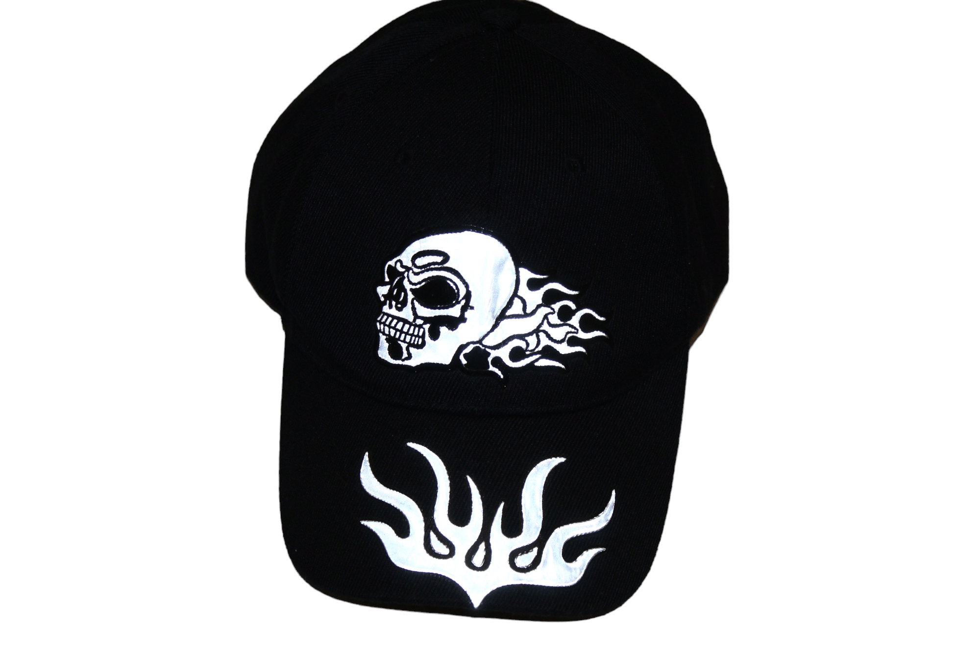 If Six Was Nine Y2K💥 Crazy Skull Flames reflective logo biker cap Size ONE SIZE - 3 Thumbnail