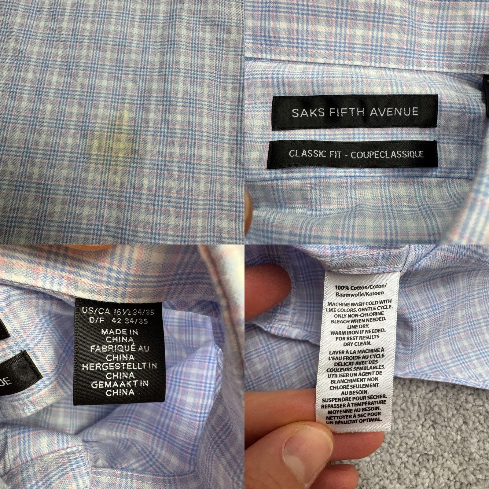 Saks Fifth Avenue Saks Fifth Avenue Classic Fit Button Down Shirt Mens 16.5 34/35 XL Blue Plaid Size US XL / EU 56 / 4 - 8 Thumbnail