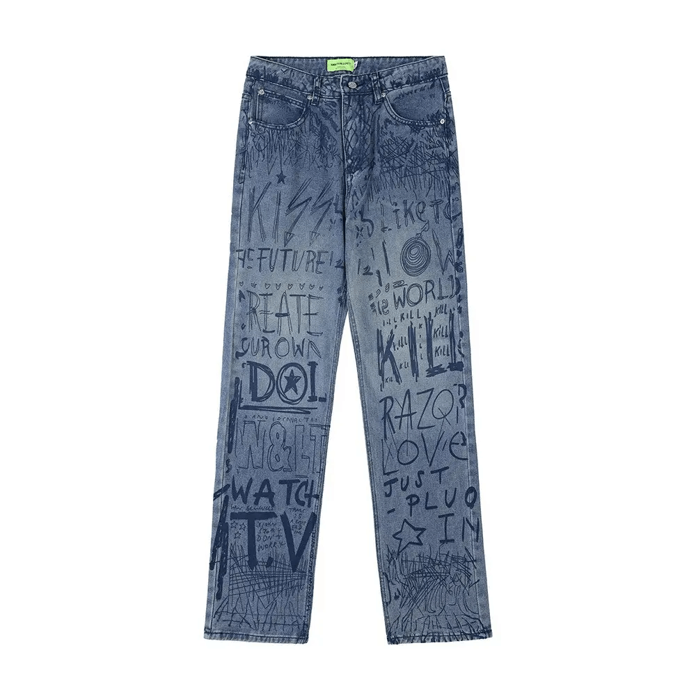 Japanese Brand × Vintage Buggy jeans for men and women with graffiti print y2k Size US 30 / EU 46 - 1 Thumbnail