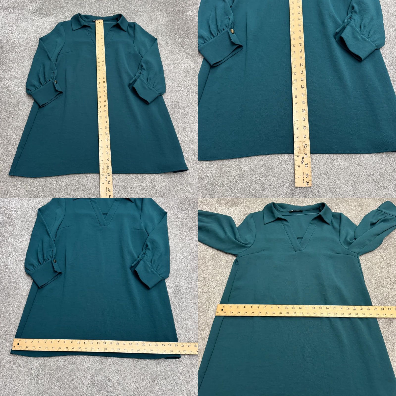 Zara Zara Collared V-Neck Midi Shift Dress Womens Large Teal Green 3/4 Sleeve Classic Size L / US 10 / IT 46 - 8 Thumbnail