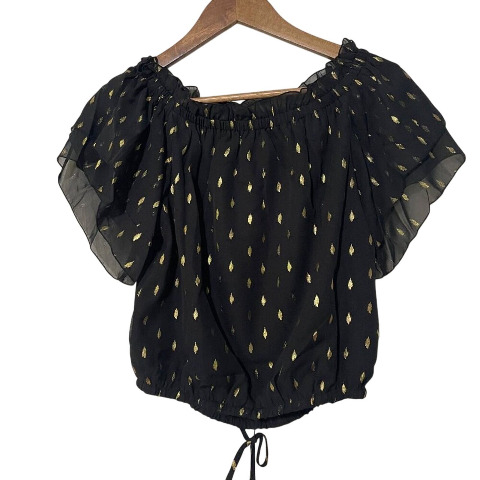 Other INC XS NWT Black Foil-Print Tiered Top | Off-Shoulder Chic Size XS / US 0-2 / IT 36-38 - 3 Thumbnail