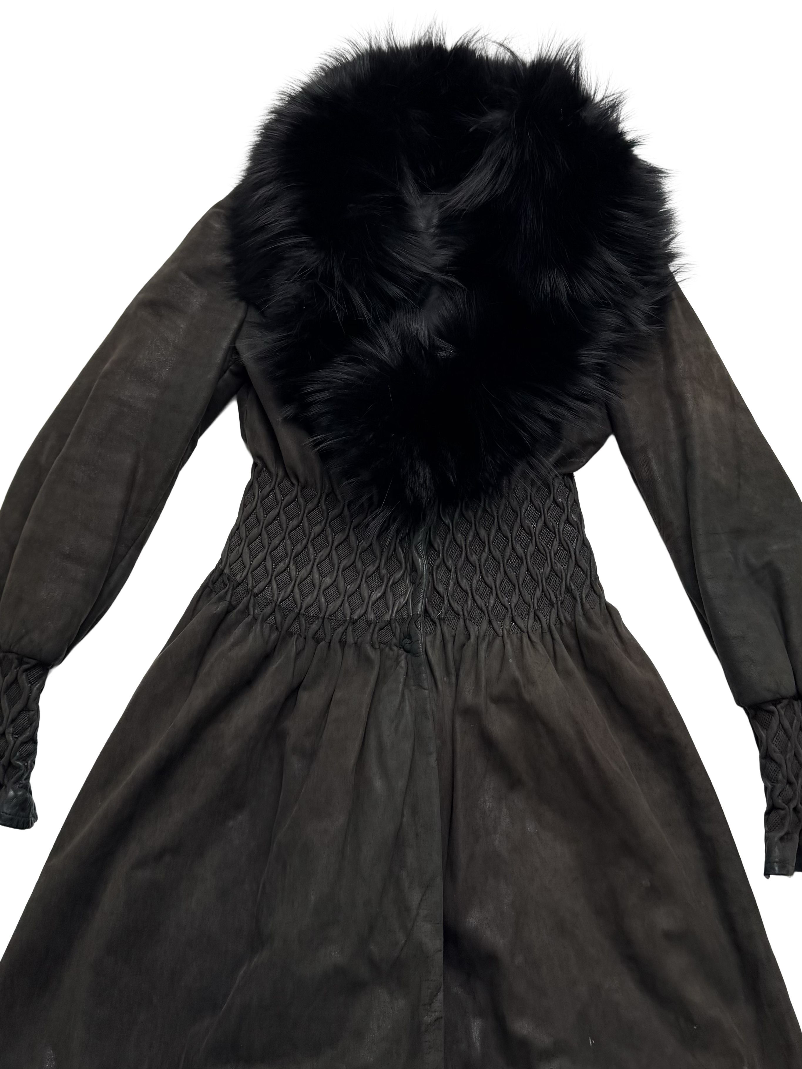 Vintage Vintage Leather Coat Real Fur Collar Long Winter Dress Coat Size XS / US 0-2 / IT 36-38 - 5 Thumbnail