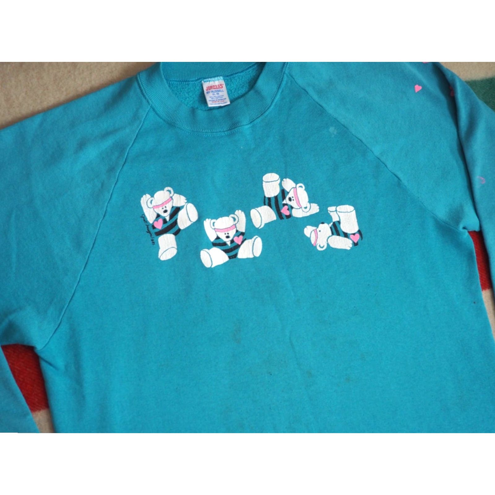 Jerzees VTG Jerzee Sweatshirt Pullover Raglan 80s Graphic Print Blue Distress L Mens Size US L / EU 52-54 / 3 - 3 Thumbnail