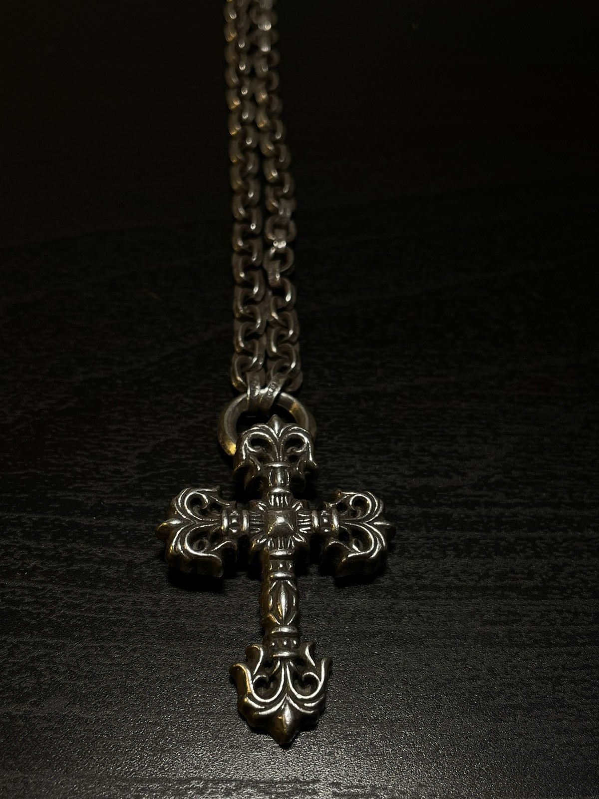 image of Chrome Hearts Filigree Cross Pendant W/ Paper Chain in Silver, Men's