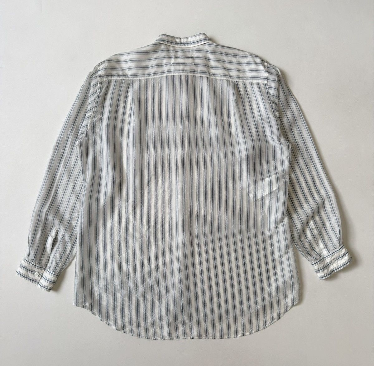 Maison Margiela S/S 20 White/Blue Crinkle Nylon Striped Shirt Size US XL / EU 56 / 4 - 17 Thumbnail