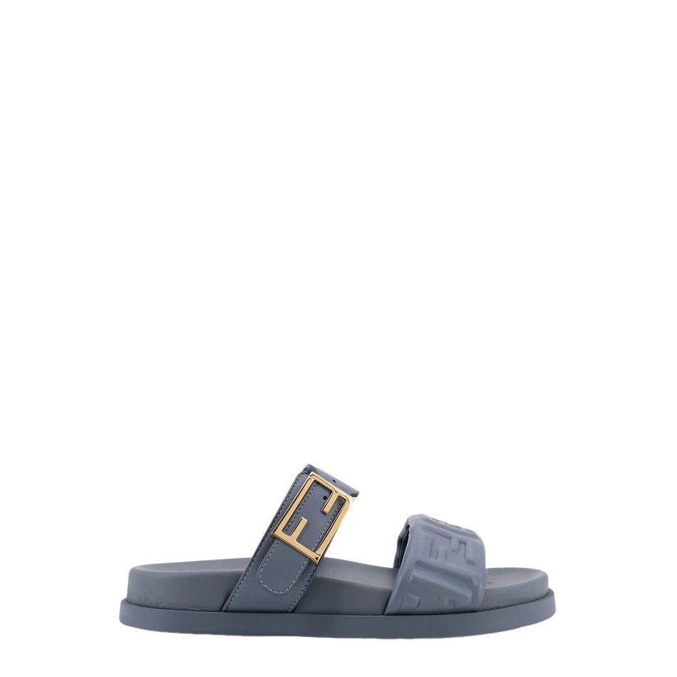 FENDI Feel $950 Blue Nappa Leather Slide Sandals New (Women'