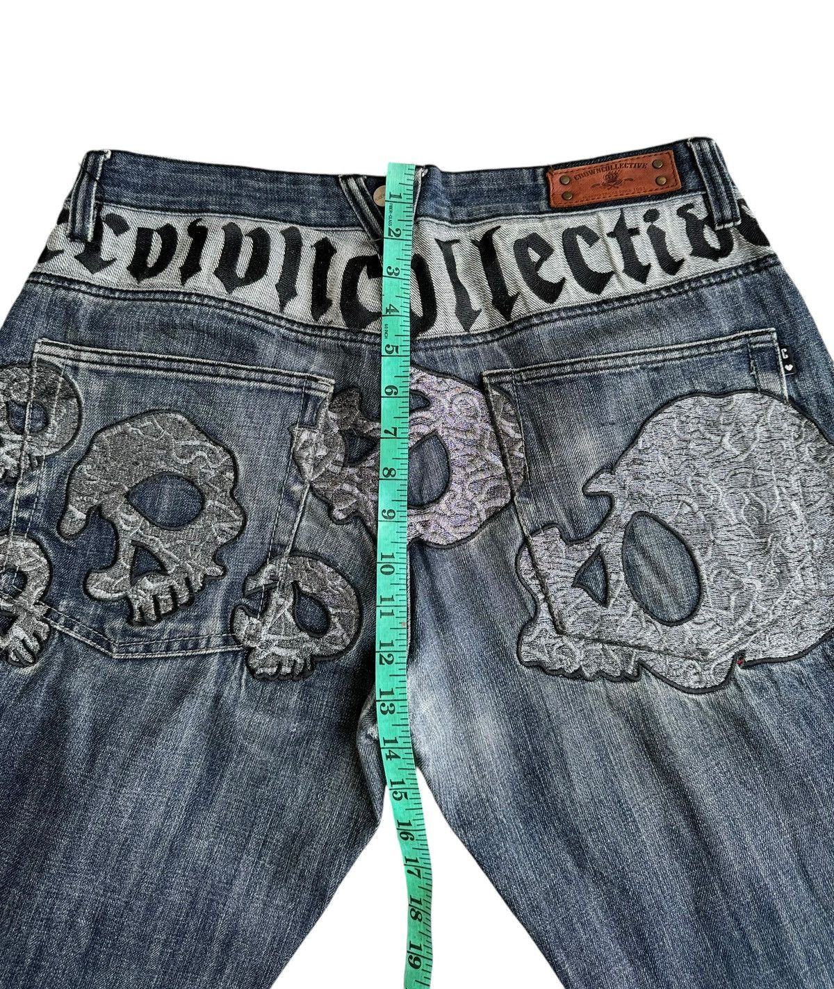 14th Addiction ⚡️⚡️Japanese Brand Crown Collective Embroidery Skull Head Jean Size US 34 / EU 50 - 18 Thumbnail