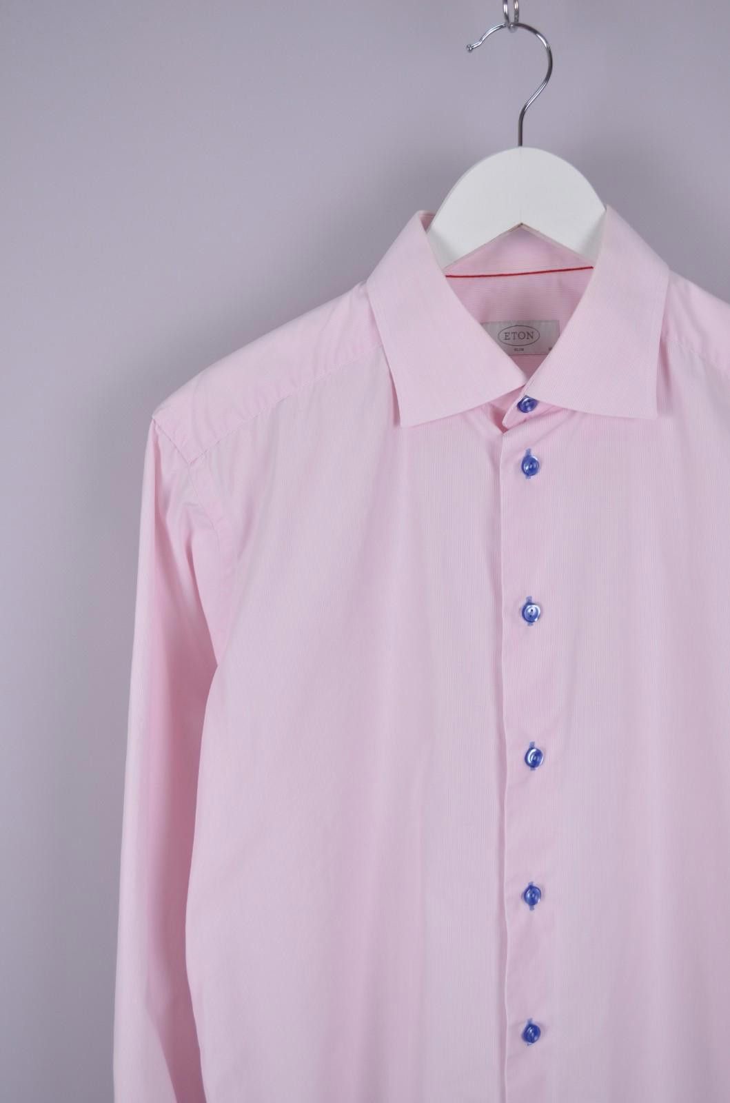 Eton Eton Mens Slim Pink Striped Dress Shirt Slim Size M (41 16) Size US M / EU 48-50 / 2 - 3 Thumbnail