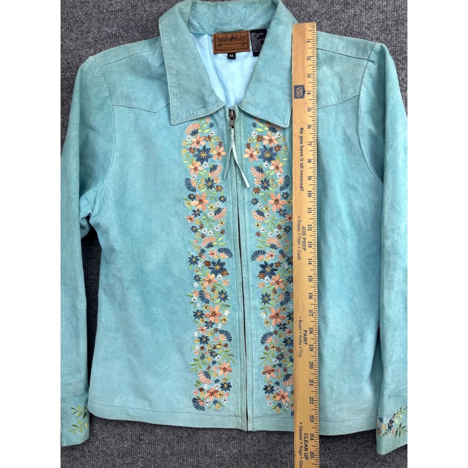 Vintage Saddle Ridge Vintage Leather Jacket Women's M Blue Floral Zip Jacket Size M / US 6-8 / IT 42-44 - 3 Thumbnail