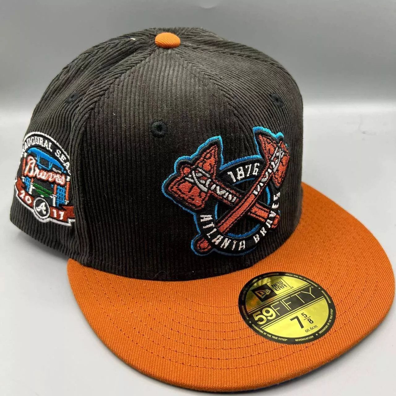 New Era Atlanta Braves Hat Men 7 5/8 Black Corduroy MLB Fitted Cap Size ONE SIZE - 1 Thumbnail