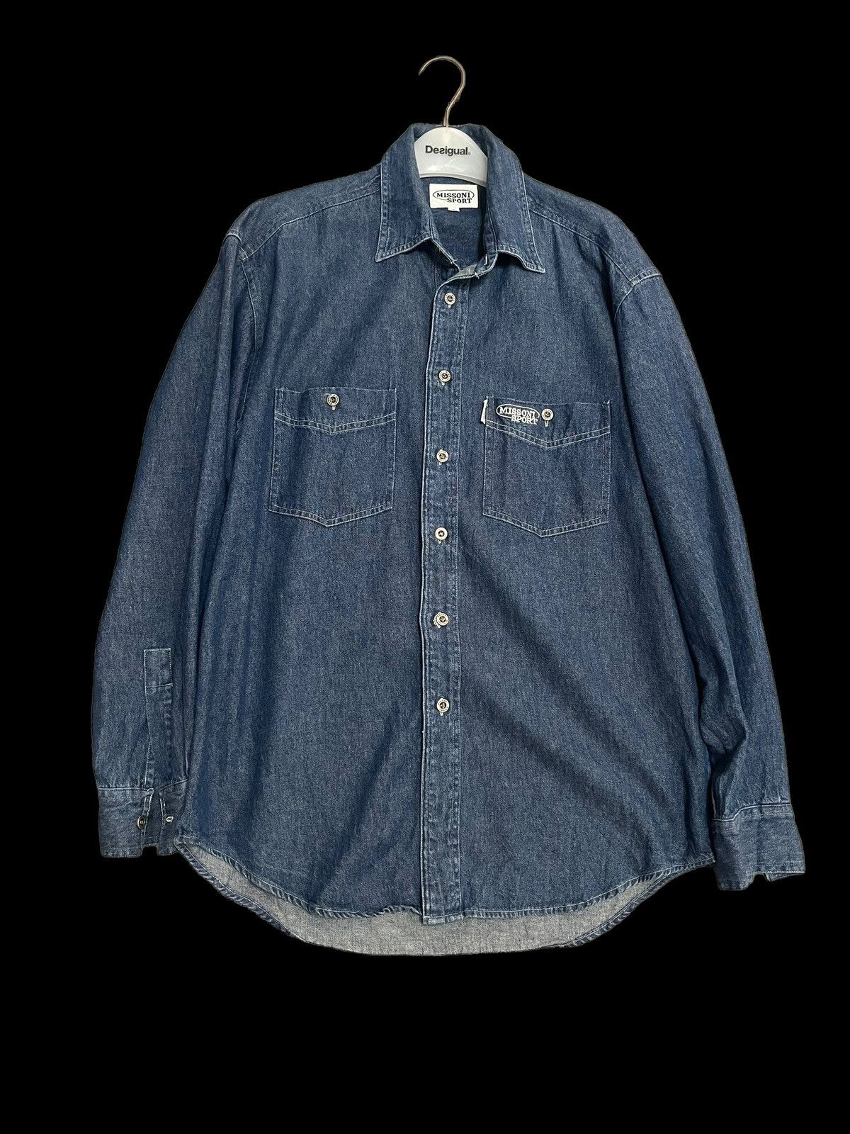 image of Archival Clothing x Missoni Vintage Missoni Double Pocket Denim Button Up in Blue (Size Small)