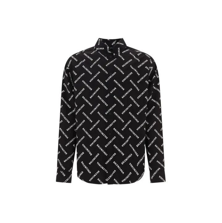 Balenciaga Balenciaga Black Logo Print Button-Up Shirt Size US M / EU 48-50 / 2 - 1 Thumbnail