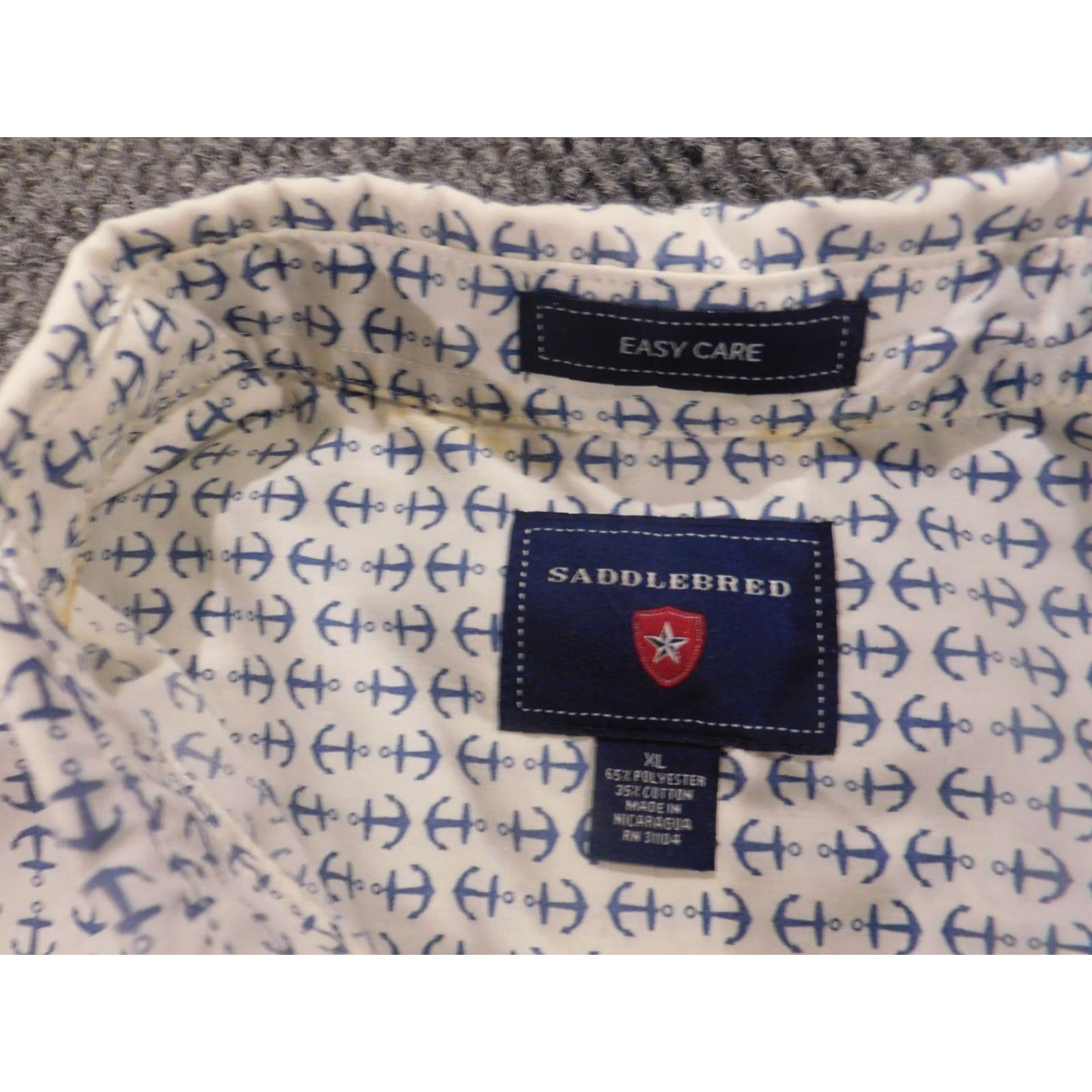 Vintage Saddlebred Mens Shirt Extra Large Blue achors regular button down Easy Care Size US XL / EU 56 / 4 - 7 Thumbnail