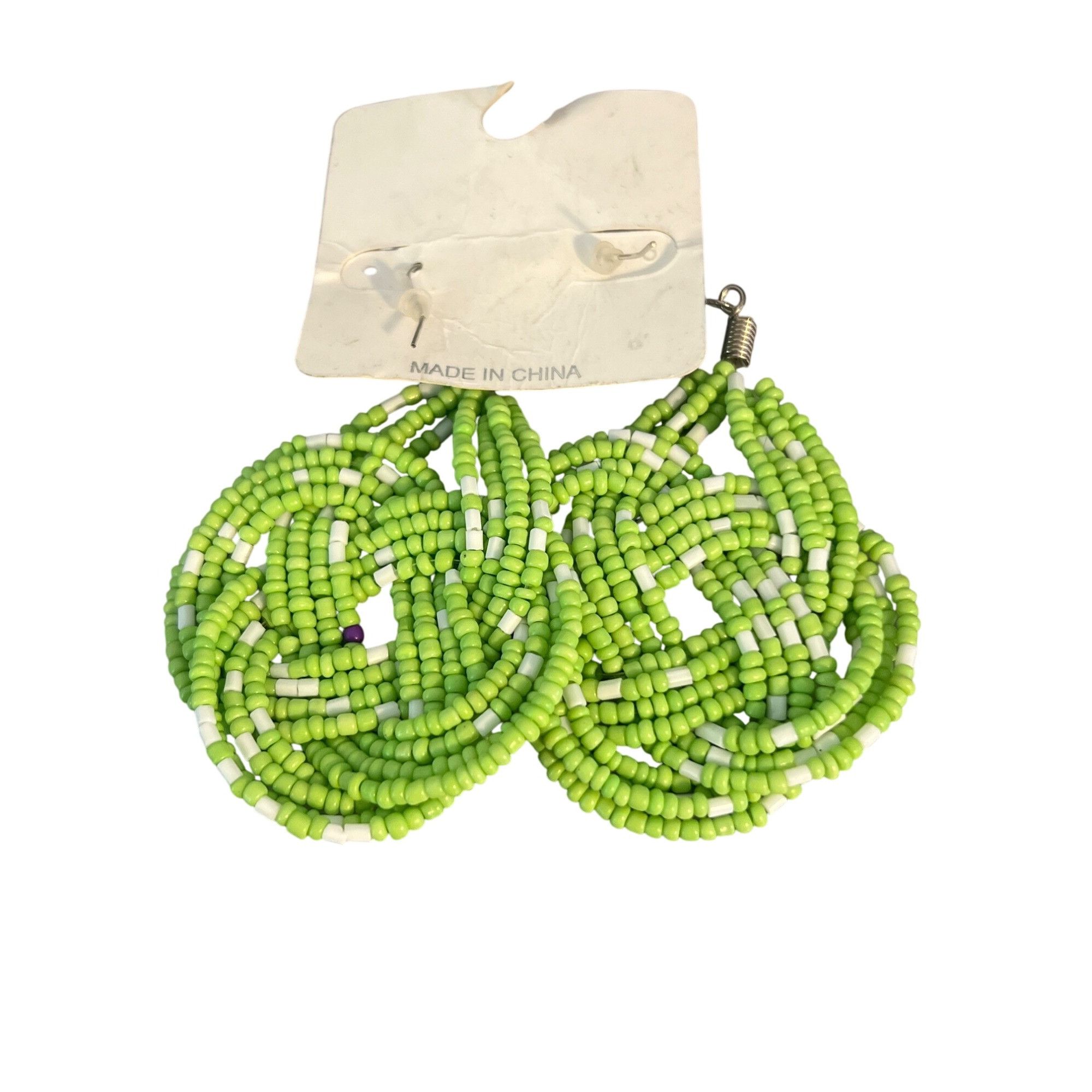 Rainbow Green White Seed Bead Teardrop Earrings Rainbow Jewelry Knot Size ONE SIZE - 4 Thumbnail
