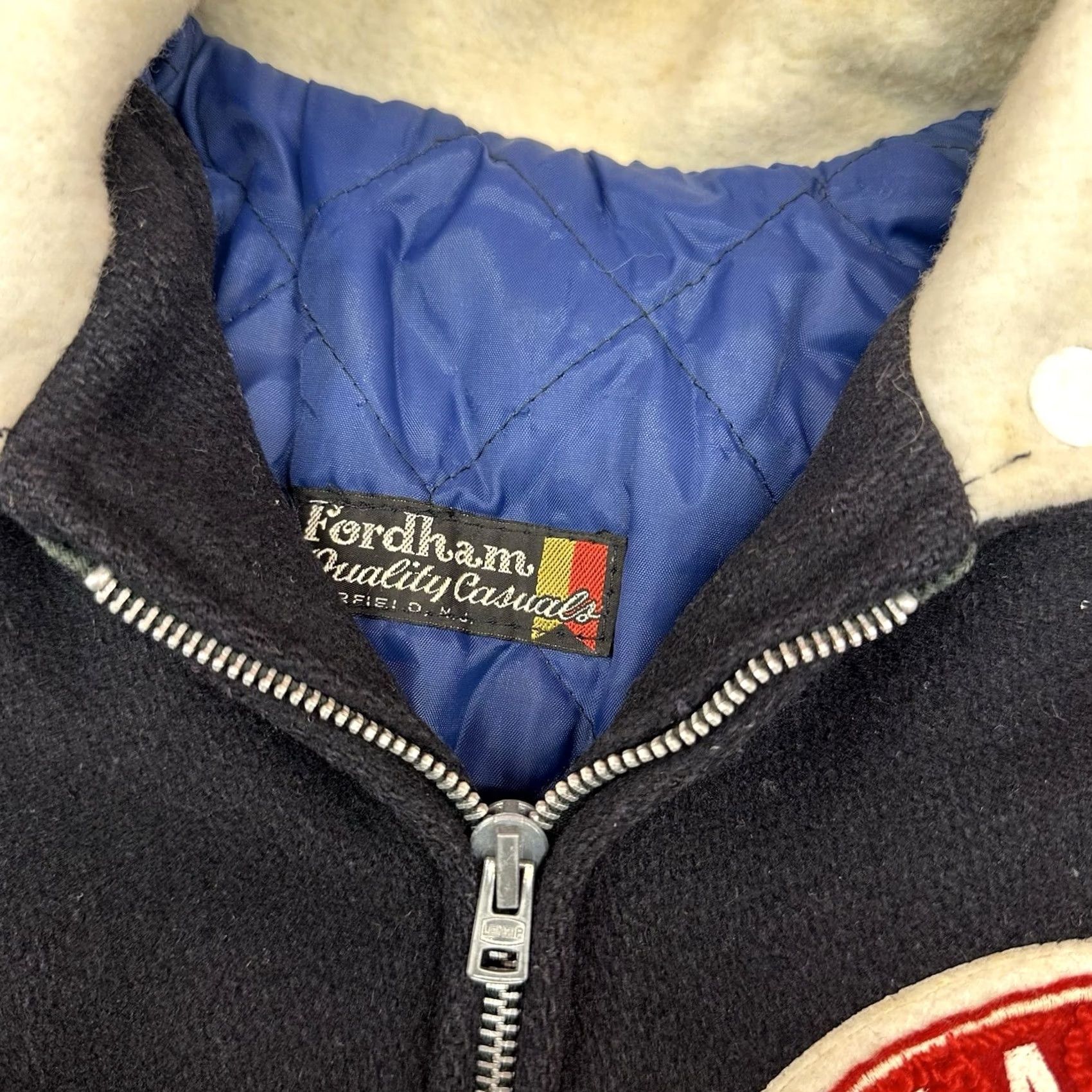 Vintage VINTAGE Fordham Varsity Wool Jacket USA Made 70/80s M/L Blue Two Way Zip Up Look Letterman Mens Size US M / EU 48-50 / 2 - 3 Thumbnail