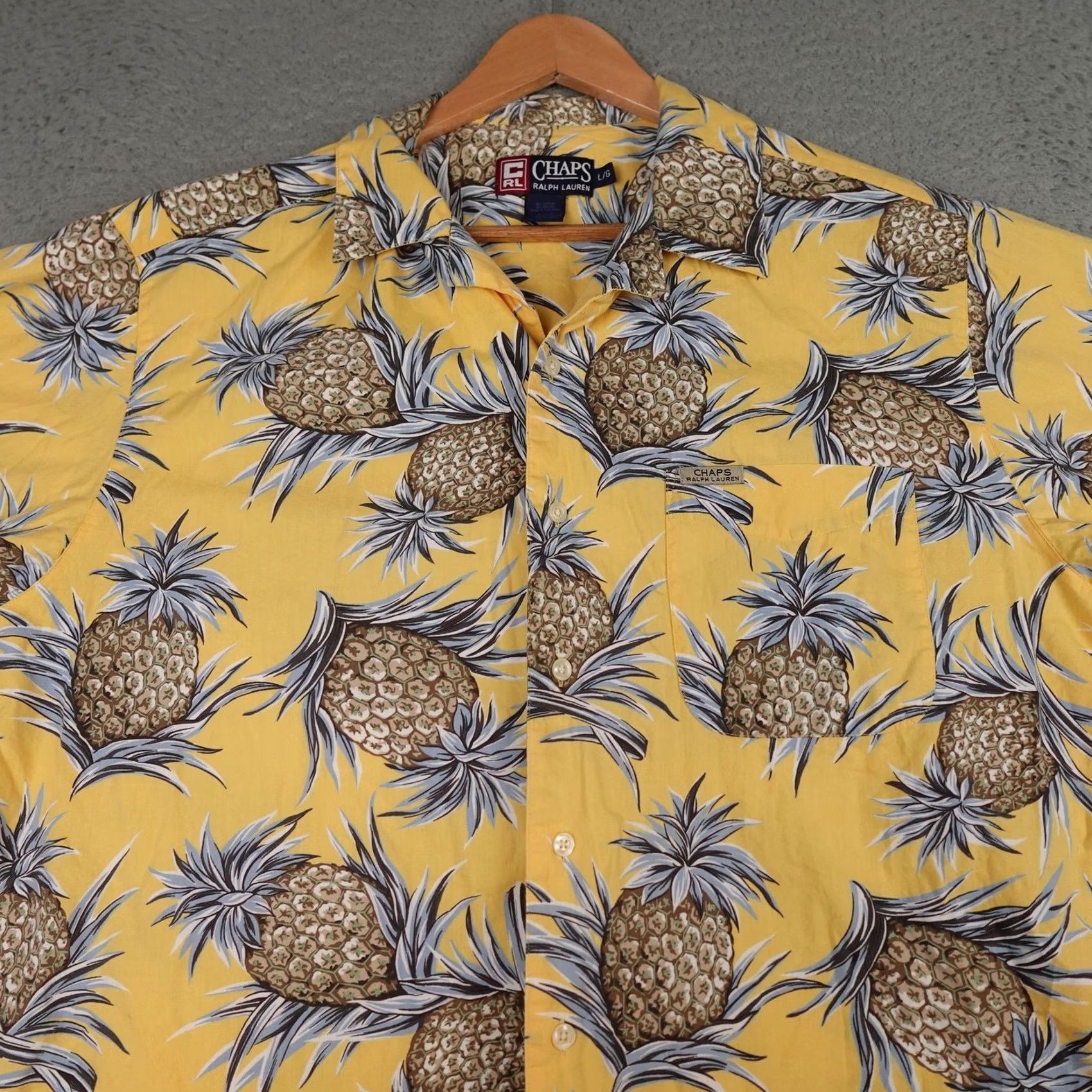 Polo Ralph Lauren Chaps Ralph Lauren Shirt Mens L Yellow Hawaiian Aloha Pineapple Print Camp Beach Tropical Retro Size US L / EU 52-54 / 3 - 3 Thumbnail