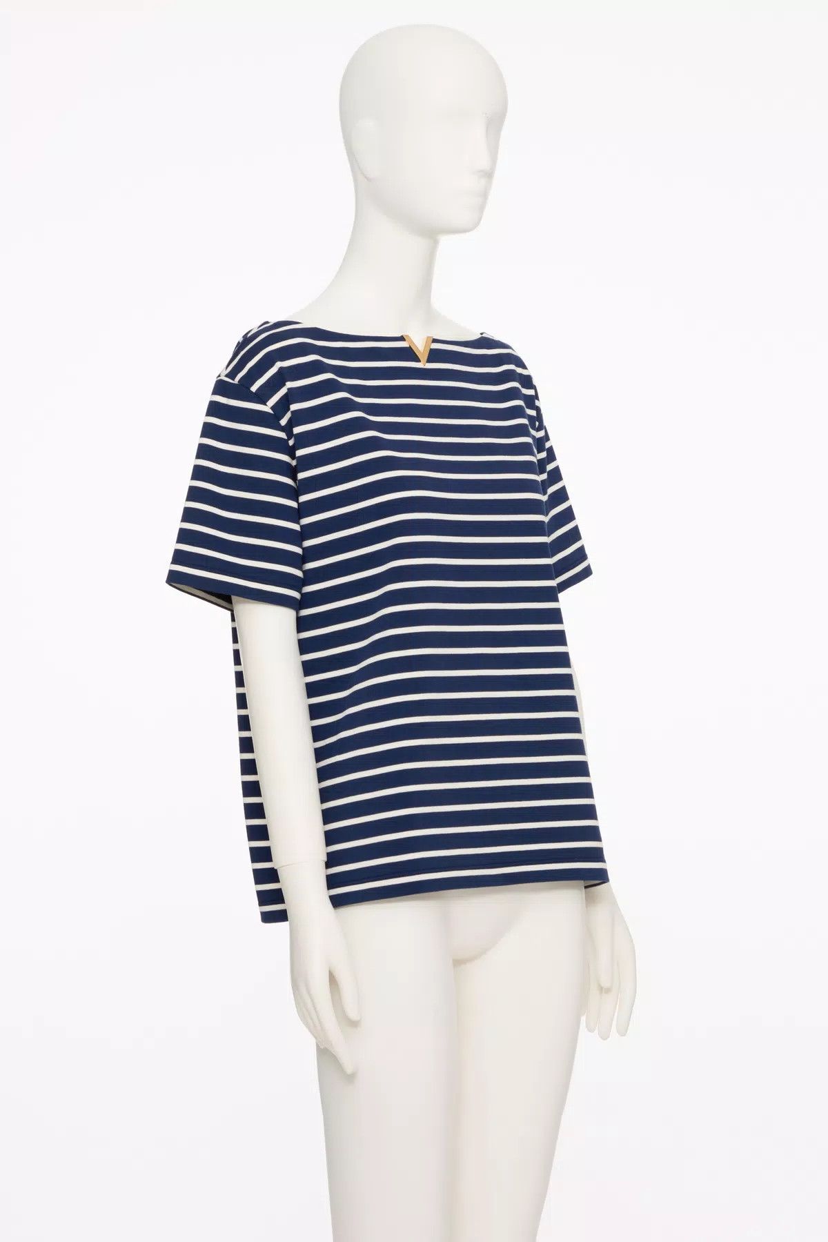 Valentino o1s1wg110625 Striped Cotton Jersey Top in Navy Blue Size M / US 6-8 / IT 42-44 - 2 Thumbnail