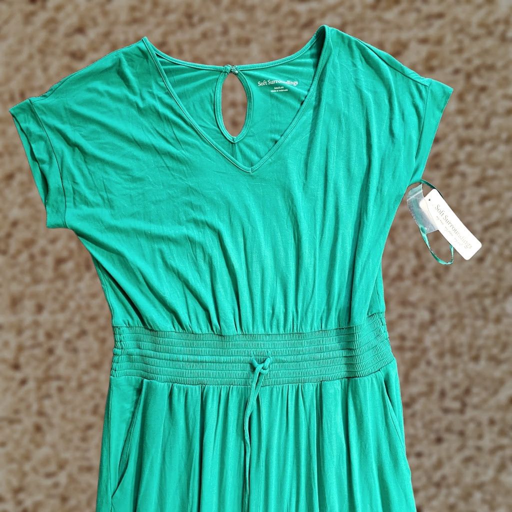 Soft Surroundings Soft Surroundings Jumpsuit Womens M Green Short Sleeve Stretch Pull On Size 32" / US 10 / IT 46 - 1 Thumbnail