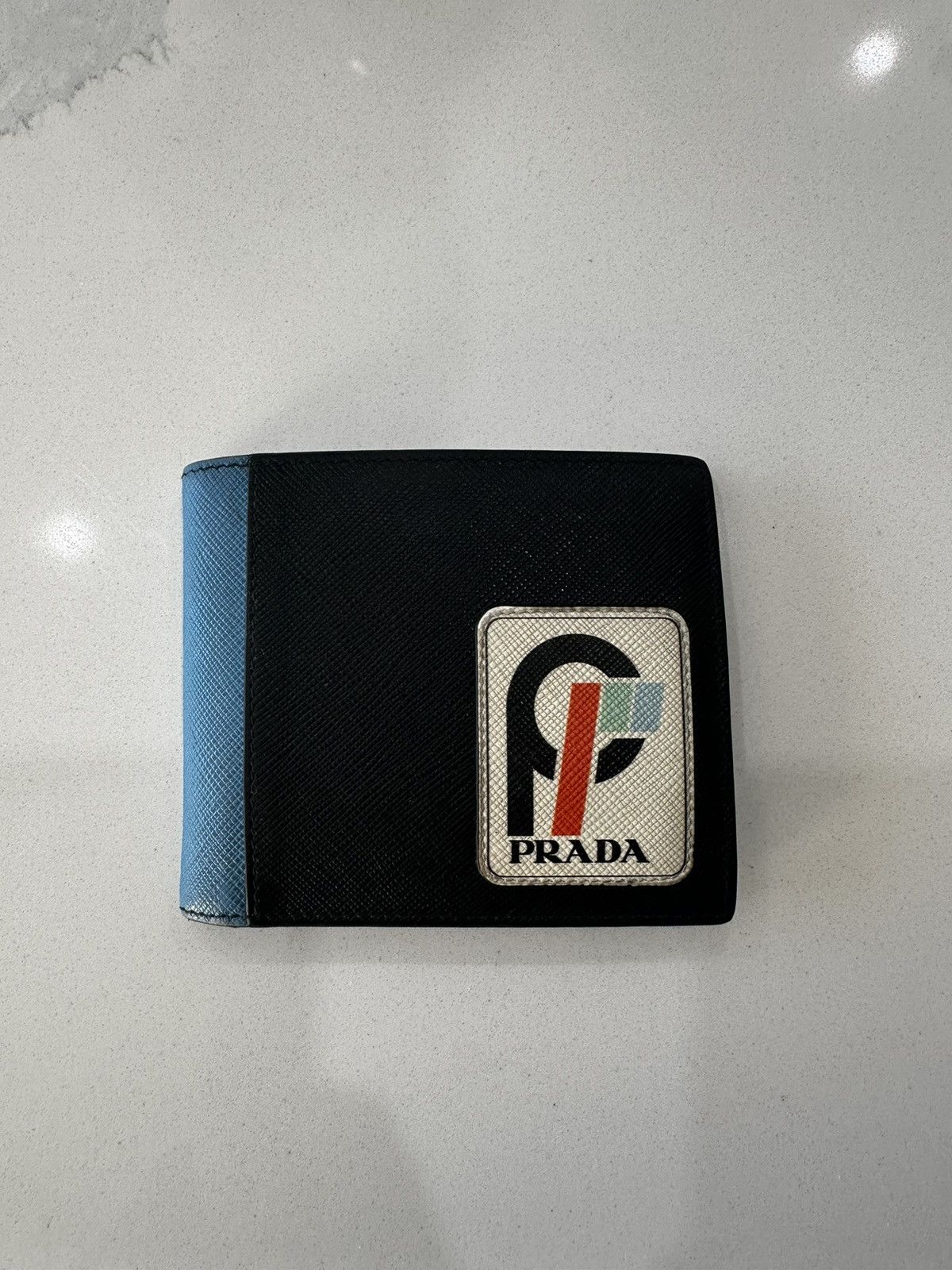 image of Prada Bifold Saffiano Active Flag Wallet in Black, Men's