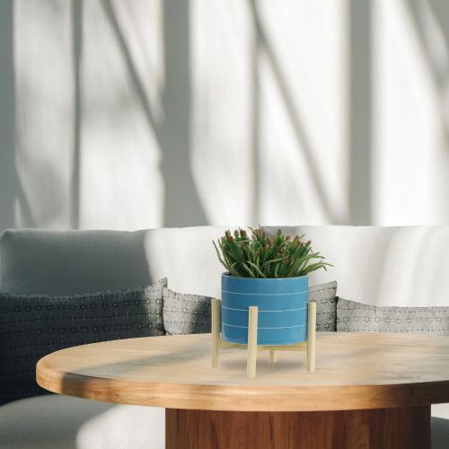 Designer × Homemade 8" STRIPED PLANTER W/ WOOD STAND, SKYBLUE Size US L / EU 52-54 / 3 - 8 Thumbnail