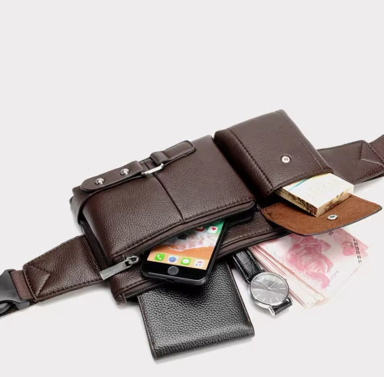 Japanese Brand × Vintage Multi Pocket Fanny Pack PU Leather Waist Bag Size ONE SIZE - 3 Thumbnail