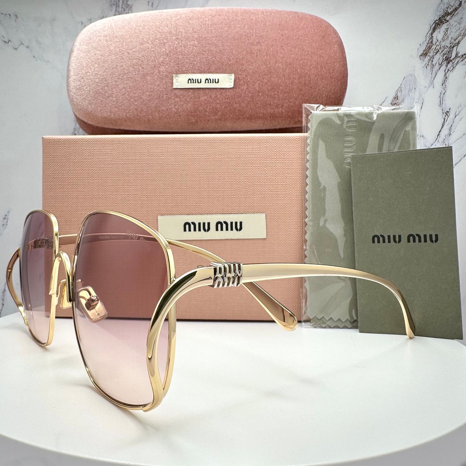 Miu Miu MIU MIU Sunglasses Gold Metal Square Oversized Gradient Lens Size ONE SIZE - 1 Thumbnail