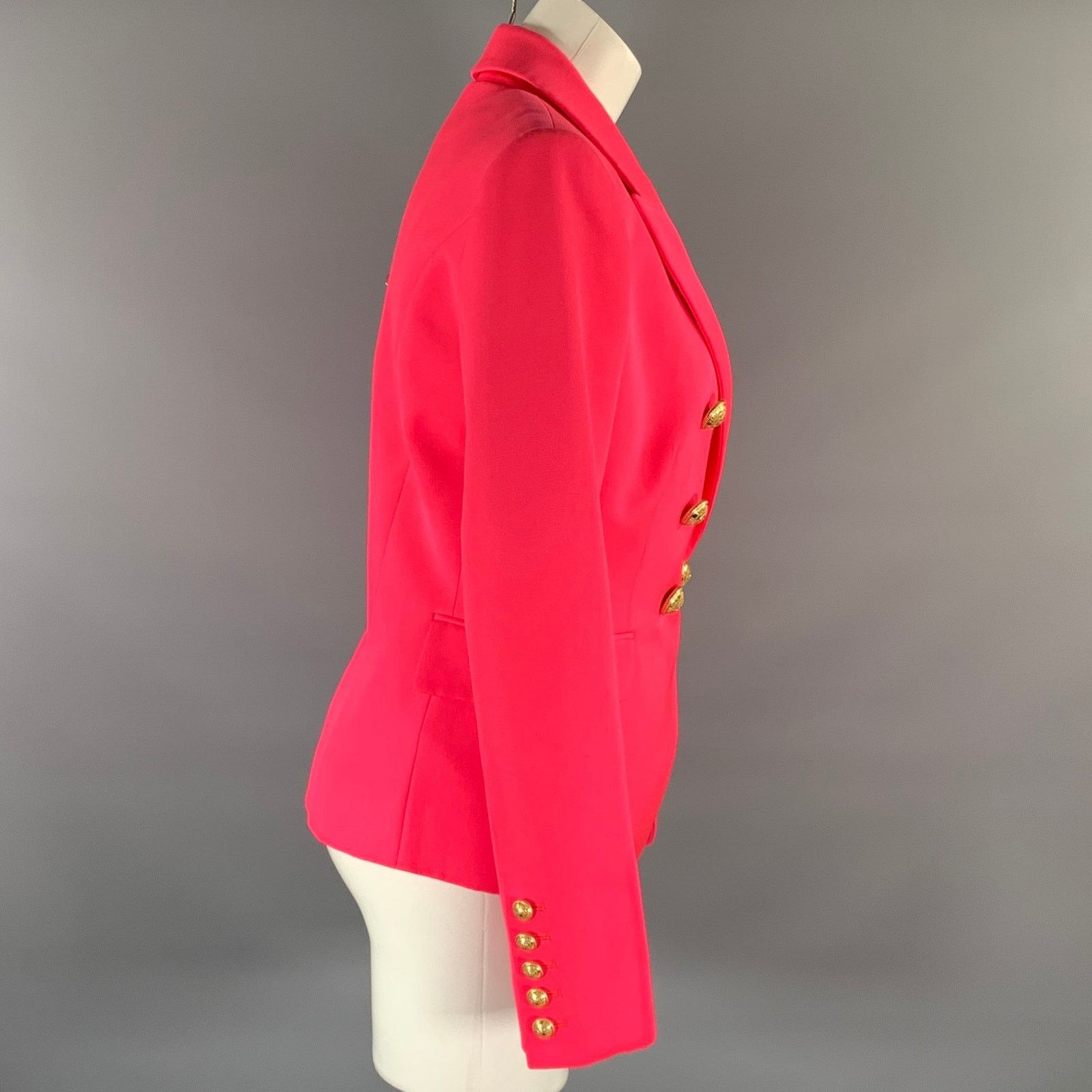 Balmain BALMAIN Size M Pink Neon Wool Double Breasted Coat Size M / US 6-8 / IT 42-44 - 3 Thumbnail
