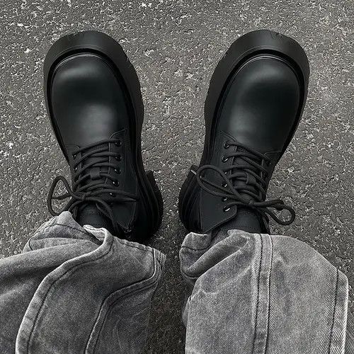 VIBE Chunky Sole Leather Boots - Lace-Up Design, Black Size US 8 / EU 41 - 3 Thumbnail