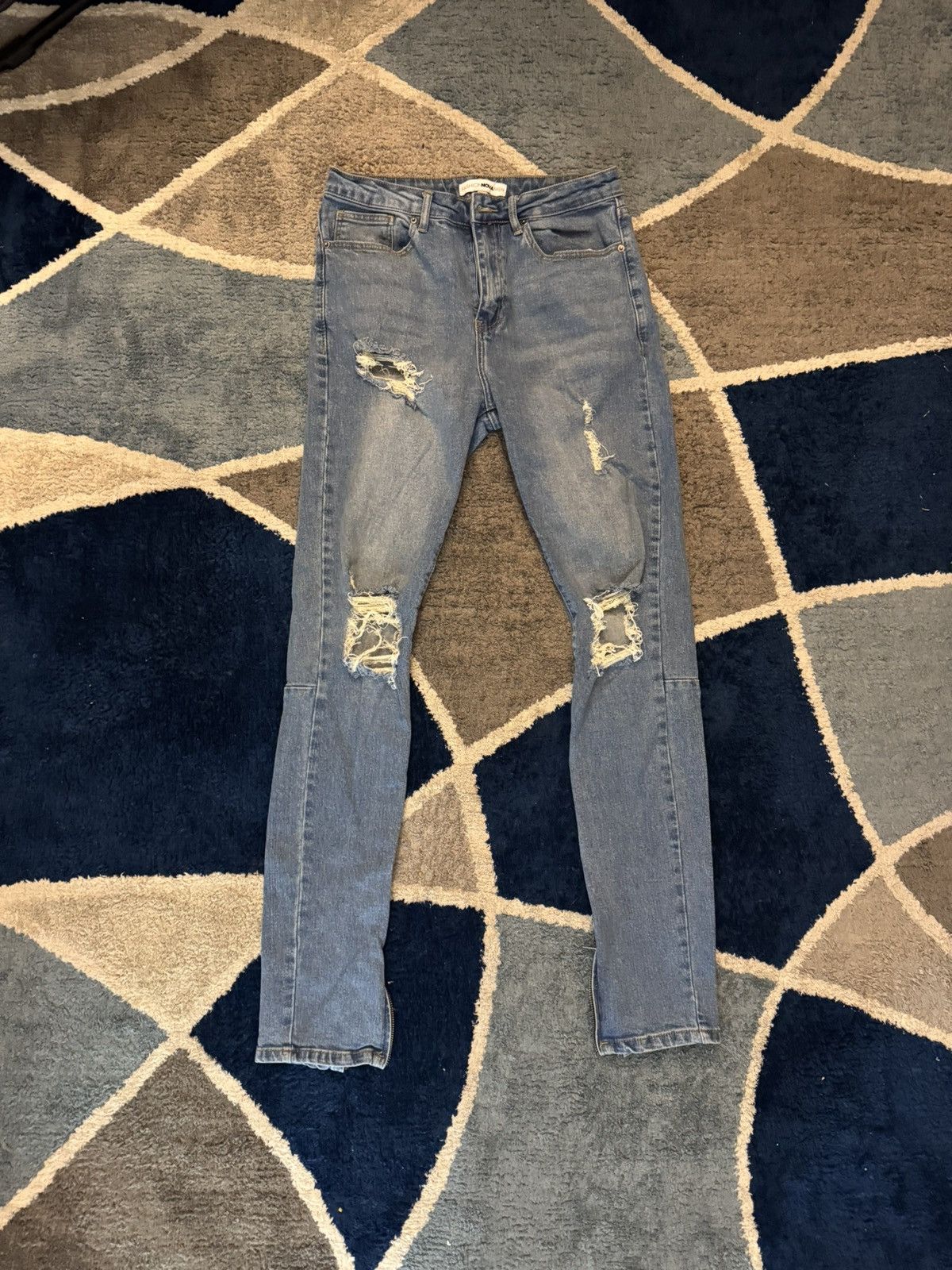 Fashion Nova Blue distressed zipper adjustable skinny jeans Size US 30 / EU 46 - 1 Thumbnail