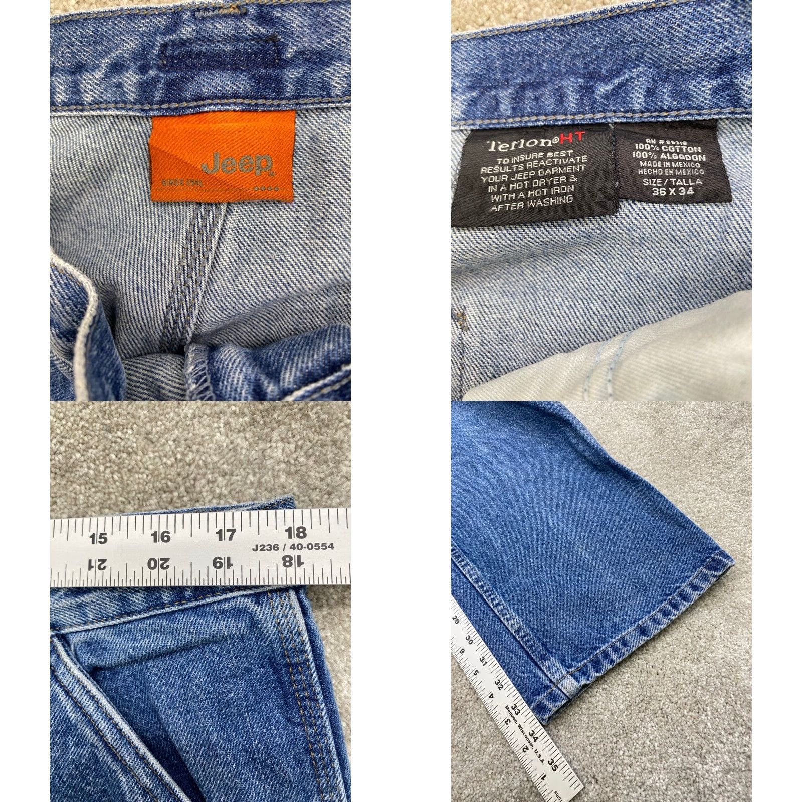 Jeep Jeep Jeans Men's 36x34 Blue Denim Relaxed Fit Straight Leg HT Carpenter Jeans - 5-Pocket Design, Regular, 36x34, Cotton Denim, Denim, Jeep, Men Size US 36 / EU 52 - 8 Thumbnail