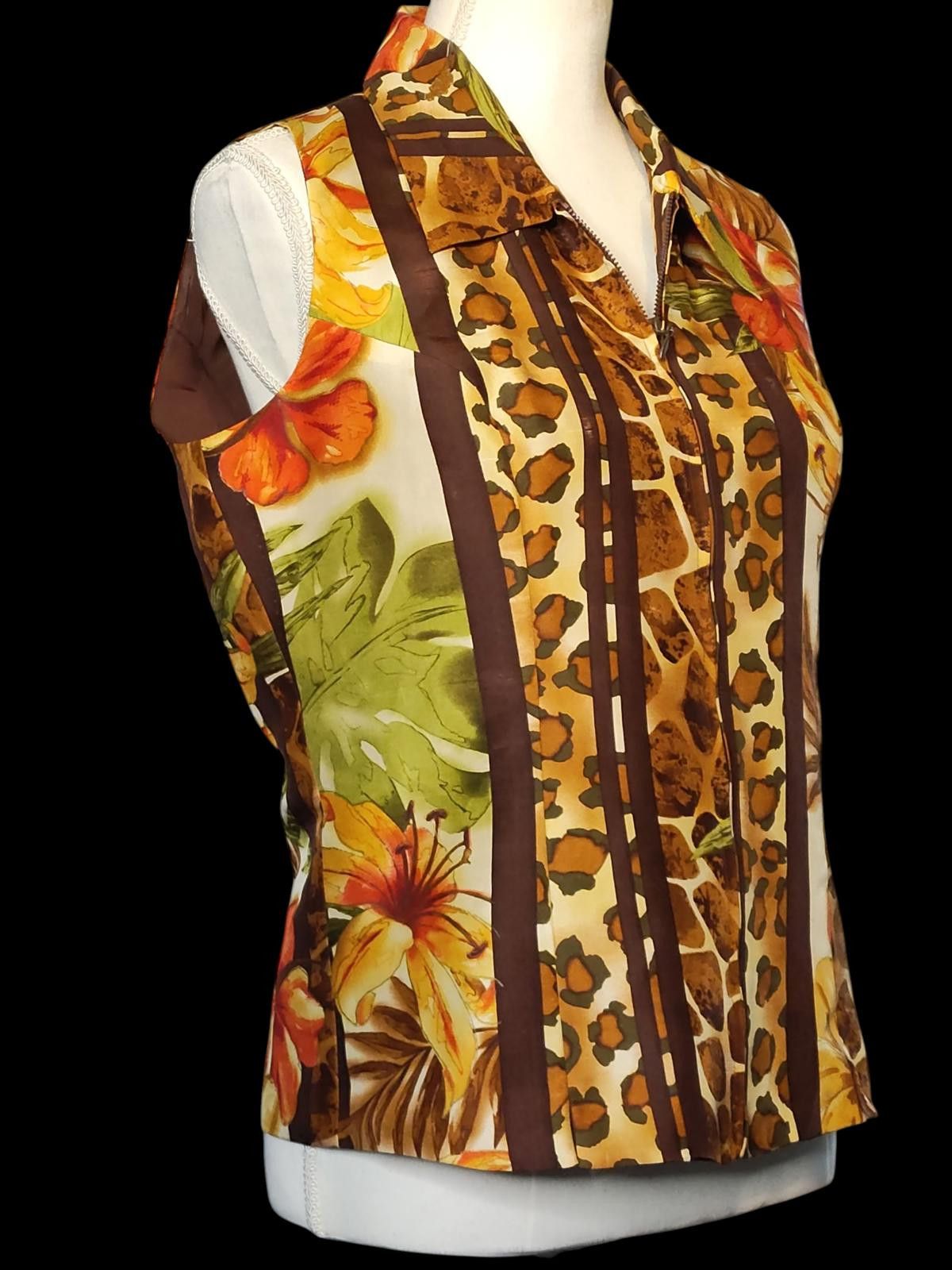 Other Vintage Silkland Sleeveless Zip-Up Top w/Animal/Floral Print Size M / US 6-8 / IT 42-44 - 4 Thumbnail