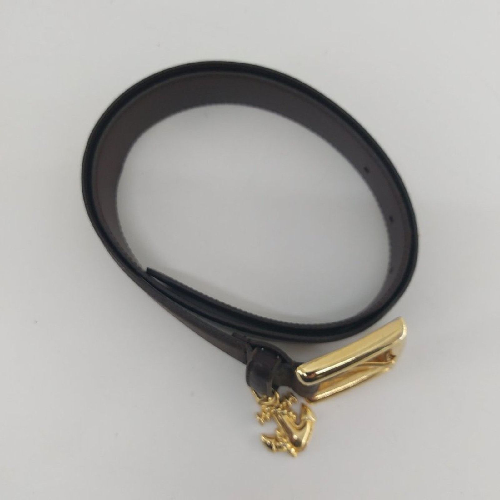 Vintage Women's Brown leather Belt Gold Buckle Anchor Nautical M L Size ONE SIZE - 15 Thumbnail